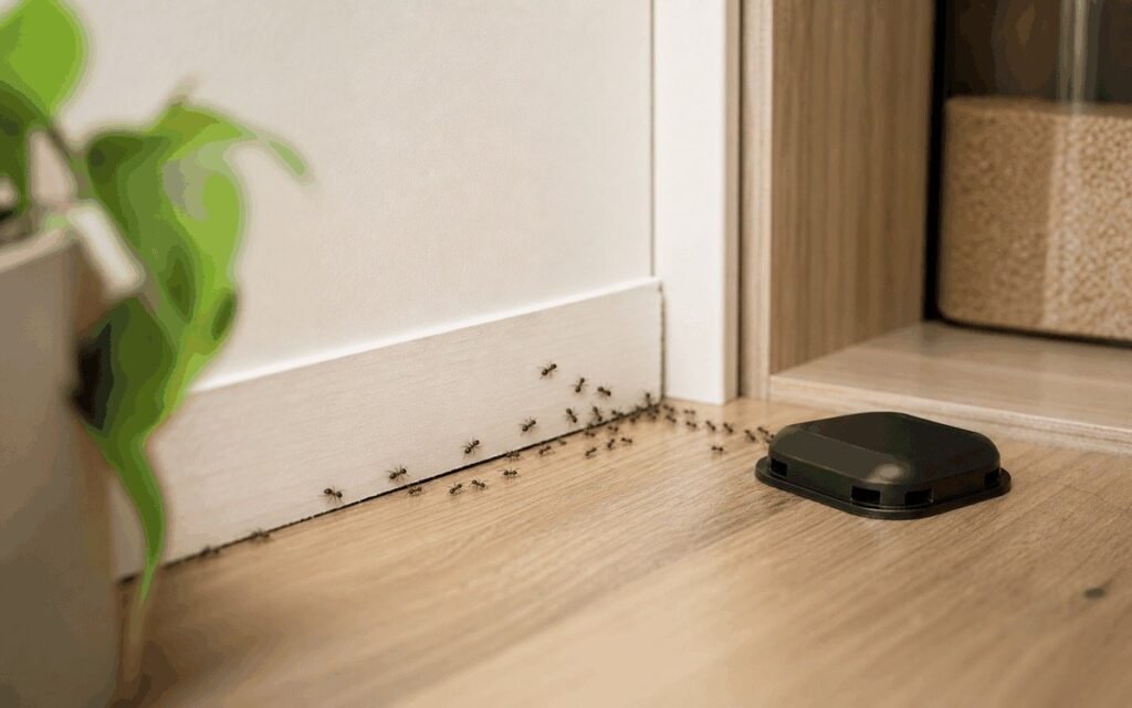 Ant activity along an indoor skirting board