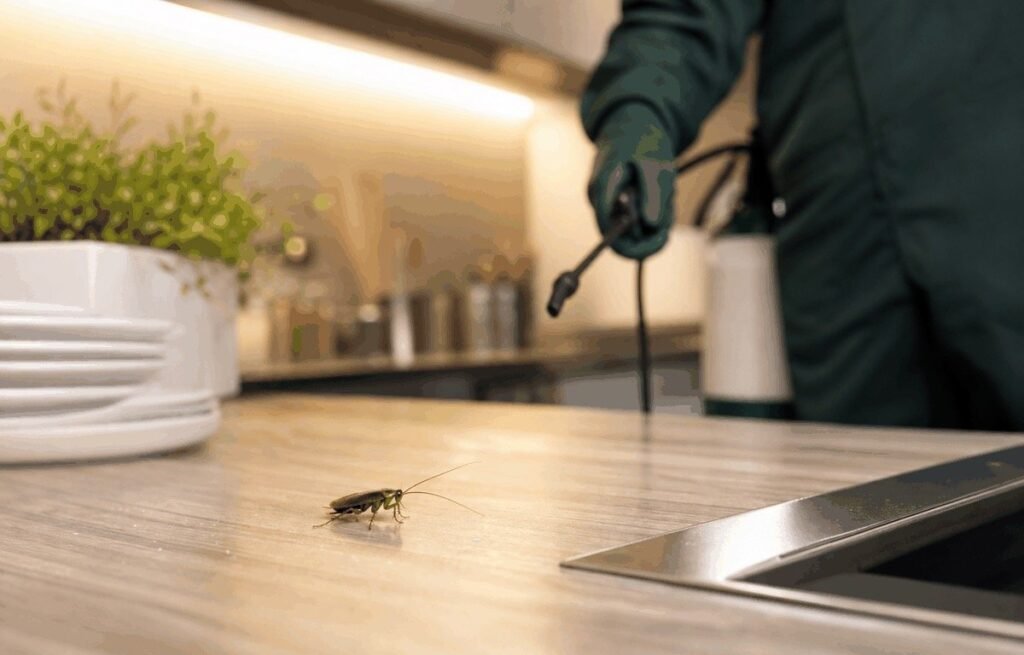 Cockroach treatment around a kitchen