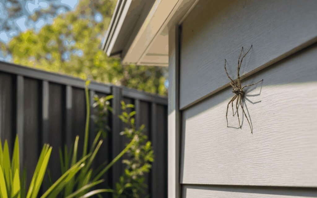 Spider activity around an exterior fence